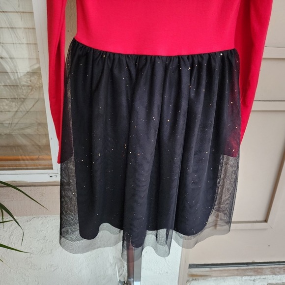 8 Girls Kids DISNEY Sequin Minnie Mouse Long Sleeve Tulle Dress red black - Picture 10 of 13